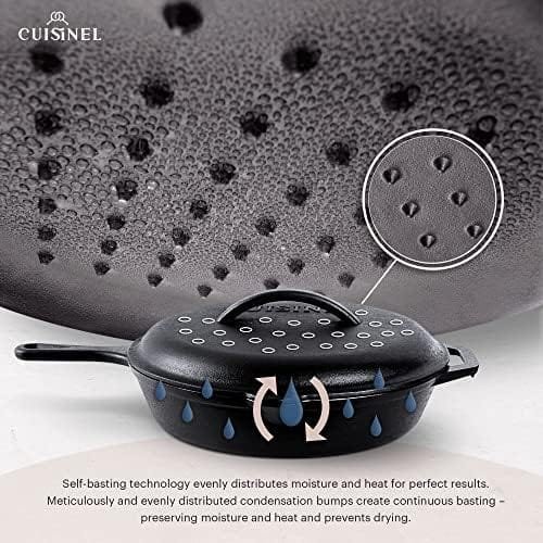Cuisinel Cast Iron Skillet with Lid - 12"-inch Pre-Seasoned Covered Frying Pan Set + Silicone Handle & Lid Holders + Scraper/Cleaner - Indoor/Outdoor, Oven, Stovetop, Camping Fire, Grill Safe Cookware - Image 5