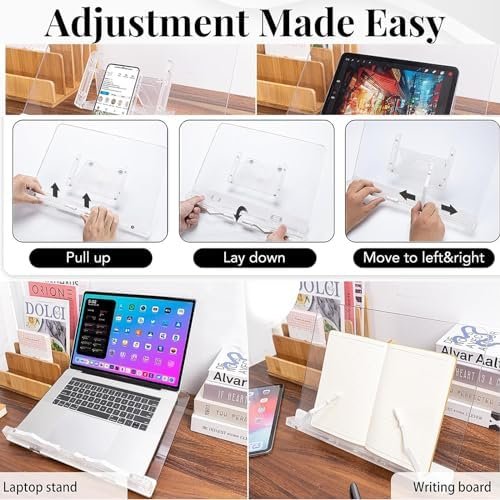 Acrylic Book Stand,Book Stand Ajustable,Book Display Stand with Pen Slot Foldable Desktop Handsfree Book Holder for Reading Writing Drawing Cookbook Clear with Page Clips - Image 9