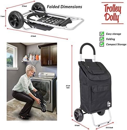 dbest products Trolley Dolly Black Foldable Shopping cart for Groceries with Wheels and Removable Bag and Rolling Personal Handtruck Standard - Image 6