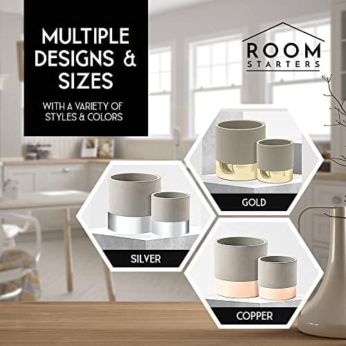 Room Starters Kitchen Utensil Holder for Countertop | Rustic Concrete/Steel Large Utensil Holder for Kitchen Counter | Organizer Caddy Crock (Copper) - Image 5