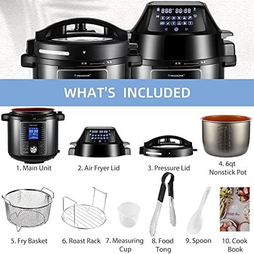 Transonic OPA160 Pressure Cooker Air Fryer Combo, 6 Quart 1500W Multi Cooker , All in 1 Pressure Cooker with Air Fryer Lid, Large LED Display, Black Metallic - Image 9