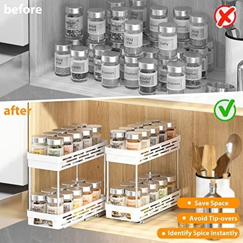 DABIGE Pull Out Spice Rack Organizer for Cabinet, Durable Slide Out Spice Racks Organizer, Easy to Install Spice Cabinet Organizers, 4.4''Wx10.5''Dx8''H, Each Tier Hold 10 Spice Jars - 2 Tier, White - Image 5