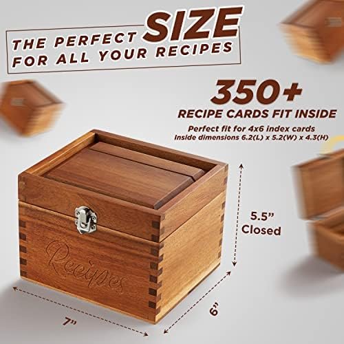 Tidita Acacia Wood Recipe Box with Cards - Blank Recipe Box Wooden Set Come with 100 4x6 Recipe Cards, 8 Dividers. Perfect Recipe Organizer (Acacia Wood) - Image 5