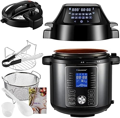 Transonic OPA160 Pressure Cooker Air Fryer Combo, 6 Quart 1500W Multi Cooker , All in 1 Pressure Cooker with Air Fryer Lid, Large LED Display, Black Metallic - Image 2