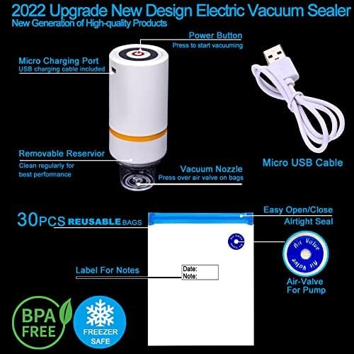 Sous Vide Bags, 42 PCS Electric Food Vacuum Sealer Set for Anova, Joule Cookers -30 PCS Reusable Storage Sealer Bags,5 Clips & 5 Sealing Clips, Rechargeable - Image 4