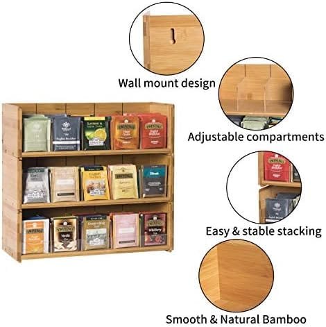 Bamboo-Tea-Bag-Organizer-Storage-Box-3-Tier-Stackable-Holder Tea Bag Box Natural Wood Wall Mount Tea Chests with Acrylic for tea bags Office Kitchen Cabinet Pantry - Image 4