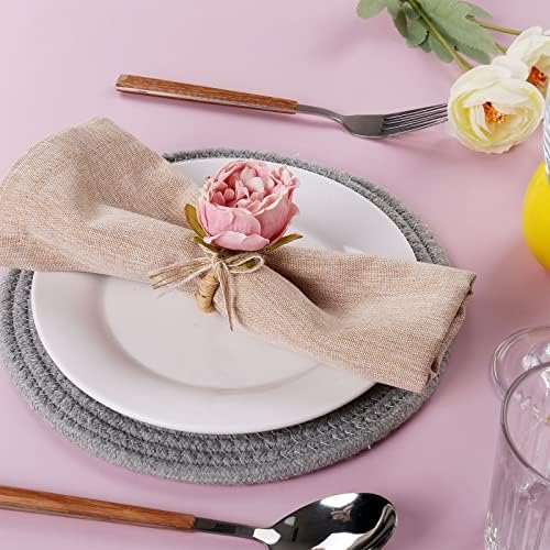 Flower Napkin Rings Set of 8,Pink Peony Flower Handmade Napkin Holder Rings Table Decorations for Wedding,Fall,Daily Party,Picnics,Banquet,Luncheons,Birthday,Christmas,Valentine's,Thanksgiving - Image 4
