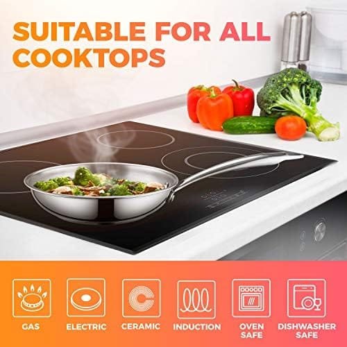 Mueller DuraClad Tri-Ply Stainless Steel 8-Inch Fry Pan with Lid, Extra Strong Cookware, 3-layer Bottom, Even Heat Distribution, Ergonomic and EverCool Stainless Steel Handle - Image 6