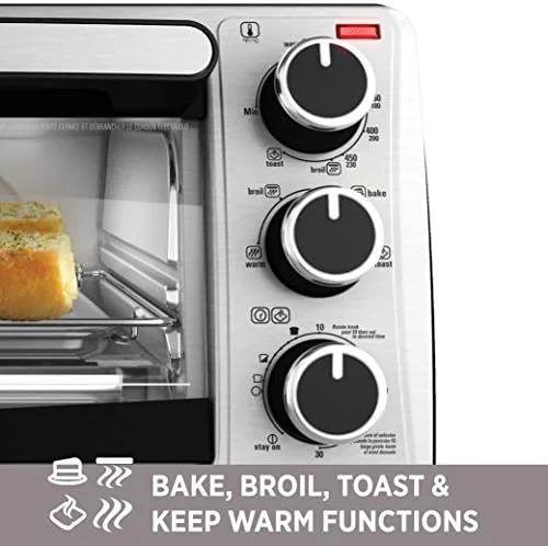 Black+Decker 4-Slice Toaster Oven, TO1303SB, 14.5 x 8.8 x 10.8 inches 7.5 pounds, Stainless Steel/Black - Image 8