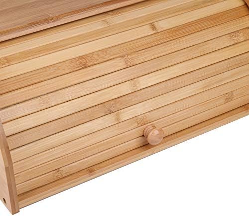 Lawei Bamboo Bread Box, Large Natural Roll Top Wood Bread Box, Countertop Bread Storage Bin, Bread Boxes Holder for Kitchen Food Storage, No Assembly Required - Image 4