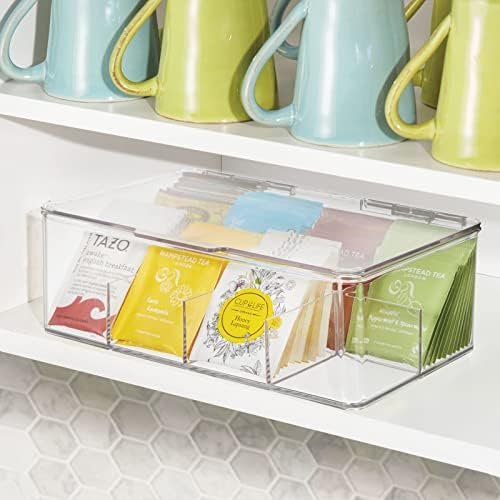 mDesign Plastic Tea Bag Divided Storage Organizer Container Box with Hinge Lid for Kitchen Cabinet, Countertop, Pantry, Hold Coffee Pods, Seasoning Packets, Condiments, 8 Sections, Clear - Image 4
