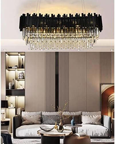 Afficat Modern Rectangular Black Crystal Chandelier Ceiling Lighting Hanging Pendant Light Fixture for Dining Room,Kitchen Island Light Fixture (L40''-10 Lights) - Image 3
