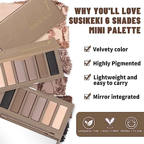 SUSIKEKI 6 Colors Mini Naked Eyeshadow Makeup Palette Neutral Nude Smoky Eye Shadow Taupe & Brown Matte Make Up Pallet with Mirror Highly Pigmented Long Lasting Waterproof Travel Size Gift Kit 01 - Image 5