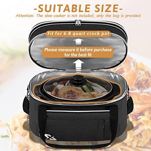 Golkcurx Double Layer Slow Cooker Bag for 6-8 Quart Oval CrockPot and Hamilton Beach Models, with Padded Adjustable Strap, Top Zip Compartment, and Front Pocket for Utensils(Bag Only) - Image 4