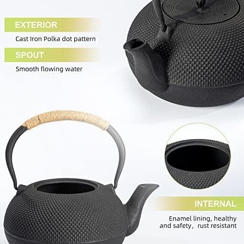 suyika Japanese Tetsubin Cast Iron Teapot Tea Kettle pot with Stainless Steel Infuser for Stovetop Safe Coated with Enameled Interior 60 oz / 1800ml - Image 9