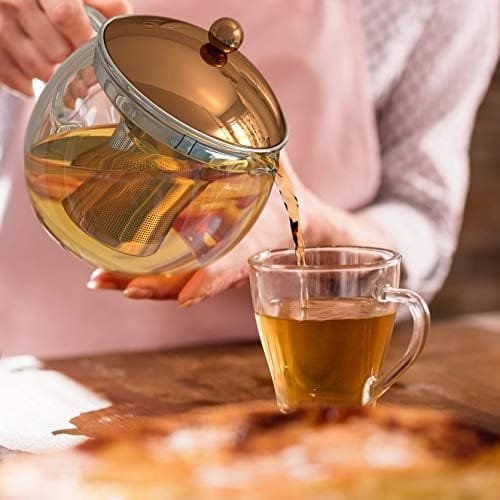 bonVIVO TEMPA Tea Infuser - Removable Stainless Steel Strainer, Teapot with Tea Diffuser for Loose Leaf Tea or Detox Teas, Heat Resistant Borosilicate Glass With Lid In Copper Finish, 1.60QT - Image 4