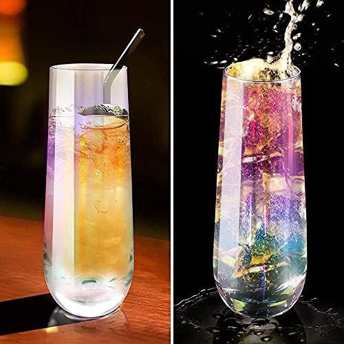 Gutsdoor Radiance White Pearl Luster Stemless Champagne Flutes Glasses Set of 6 (10 Ounce) Elegant All-Purpose Wine Drinking Glassware Beverage Cups for Water, Juice, Beer, Whiskey & Bar Decor - Image 6