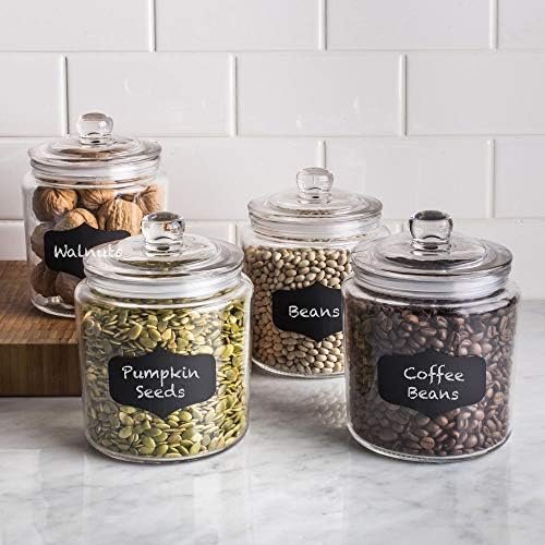 Set of 2 Glass Cookie Jars + Labels & Marker - 1 Gallon Canister Sets for Kitchen Counter with Airtight Lids, Sugar Packet Holders Food Storage Containers with Lids Airtight for Pantry, Flour, Sugar, - Image 4