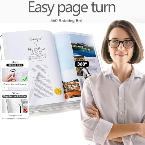 Acrylic Book Stand,Book Stand Ajustable,Book Display Stand with Pen Slot Foldable Desktop Handsfree Book Holder for Reading Writing Drawing Cookbook Clear with Page Clips - Image 8