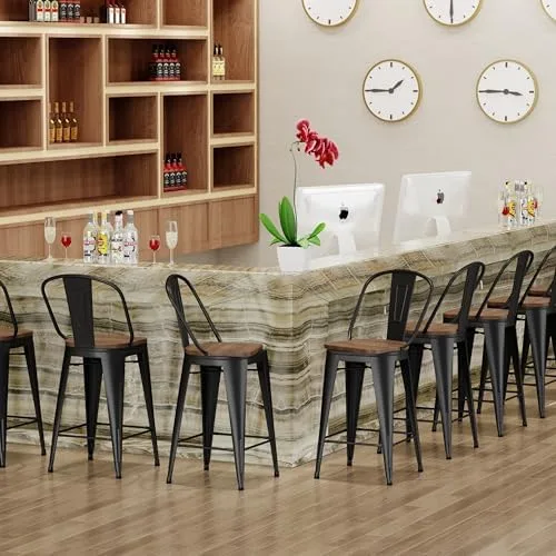 Aklaus Swivel Metal Bar Stools with Backs Counter Stools Set of 4 Counter Height Stools High Back Bar Chairs 24 Inch Barstools Farmhouse Matte Black - Image 6