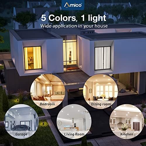 Amico 5/6 inch 5CCT LED Recessed Lighting 12 Pack, Dimmable, Damp Rated, 12.5W=100W, 950LM Can Lights with Baffle Trim, 2700K/3000K/4000K/5000K/6000K Selectable, Retrofit Installation - ETL & FCC - Image 4