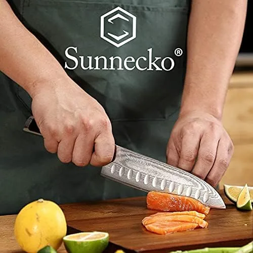Sunnecko Santoku Knife 7 inch, Damascus Chef Knife VG-10 Steel Blade Japanese Style Knife, Sharp Kitchen Knife with G10 Inlaid Handle Cooking Knife Perfect for Professional Home Use Cutting Knife - Image 8