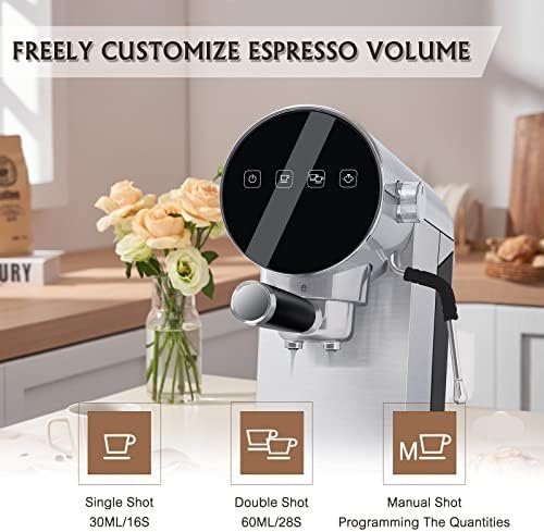 skyehomo Espresso Machine, 20 Bar Espresso Coffee Maker with Milk Frother Steamer, Espresso and Cappuccino latte Maker, Espresso Coffee Machine with Digital Touch Panel, 1250W, Stainless Steel - Image 7