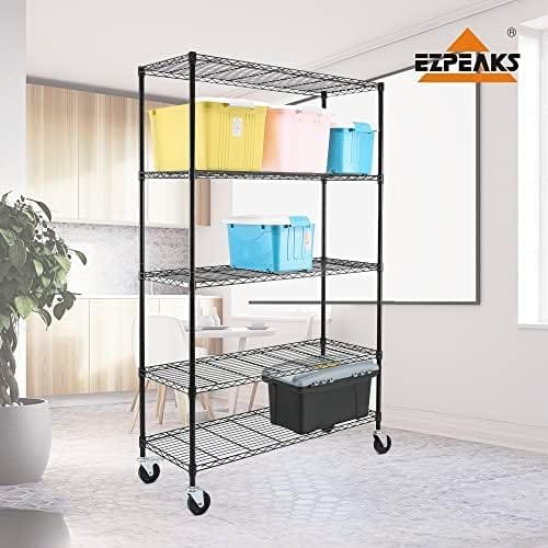 EZPEAKS 5-Tier NSF Certified Storage Shelves, Heavy Duty Steel Wire Shelving Unit with Wheels and Adjustable Feet, Used as Pantry Shelf, Garage or Bakers Rack Kitchen Shelving(18" DX48 WX72 H) - Image 3