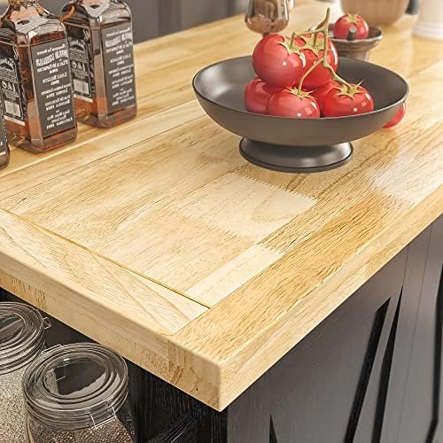 IRONCK Rolling Kitchen Island Cart with Drop-Leaf Countertop, Barn 3Drawers, Barn Door Style Cabine,Thicker Rubberwood Top, Spice Rack, on Wheels, for Kitchen and Dining Room, Black - Image 7