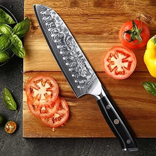TURWHO Professional Santoku Knife 7 inch - Classic Damascus pattern Japanese VG-10 Steel Chef Knife - Image 4