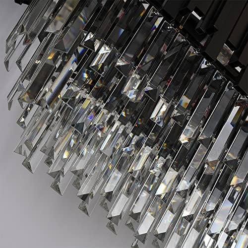 Afficat Modern Rectangular Black Crystal Chandelier Ceiling Lighting Hanging Pendant Light Fixture for Dining Room,Kitchen Island Light Fixture (L40''-10 Lights) - Image 8