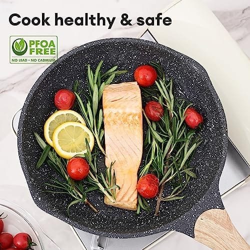 JEETEE Nonstick Pan, Nonstick Stone Frying Pan, Nonstick Omelette Skillet with Soft Touch Handle, 3-Piece Cookware Set Induction Compatible -8 Inch-9.5 Inch-11 Inch, Grey - Image 3
