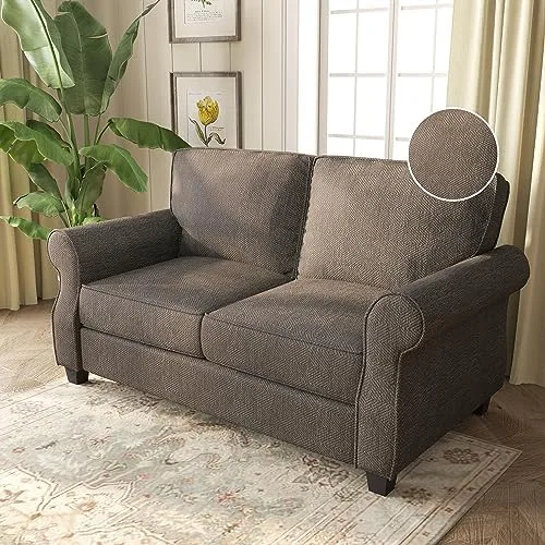 ZeeFu Loveseat Sofa Couch 56" Mid Century Brown Striped Decorative Velvet 2 Seat Small Sofa Couch Furniture, Easy to Install Soft Sofa Couch for Small Spaces Living Room Bedroom Apartment Office - Image 9