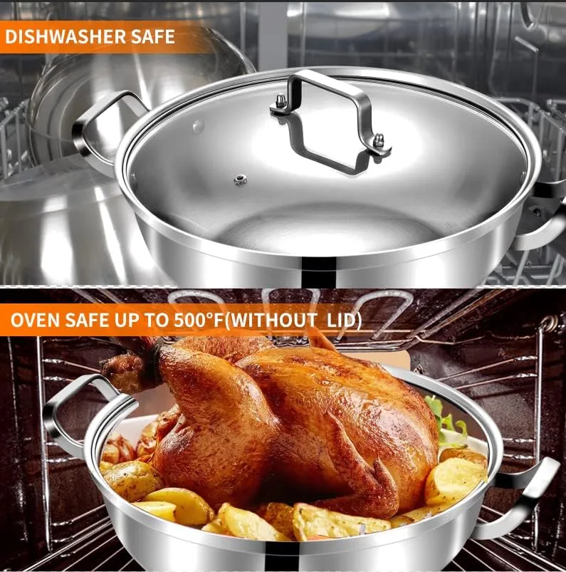 Delarlo Tri-Ply Stainless Steel 11 inch Uncoated Cookware Everyday Pan with Glass Lid,kitchen everything pan, Chef's Pans,Induction Cooking Pot, Stock Pot - Image 4