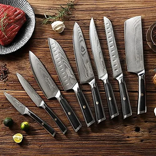 Sunnecko Santoku Knife 7 inch, Damascus Chef Knife VG-10 Steel Blade Japanese Style Knife, Sharp Kitchen Knife with G10 Inlaid Handle Cooking Knife Perfect for Professional Home Use Cutting Knife - Image 9