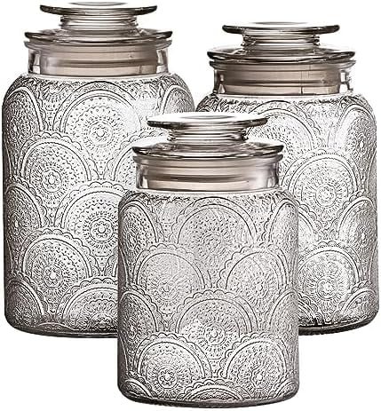 Style setter Canister Set 3-Piece Glass Jars in 34oz, 44oz & 54oz Retro Design w/Airtight Lids for Cookies, Candy, Coffee, Flour, Sugar, Rice, Pasta, Cereal & More - Image 2