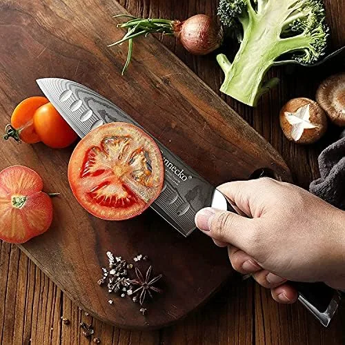Sunnecko Santoku Knife 7 inch, Damascus Chef Knife VG-10 Steel Blade Japanese Style Knife, Sharp Kitchen Knife with G10 Inlaid Handle Cooking Knife Perfect for Professional Home Use Cutting Knife - Image 6