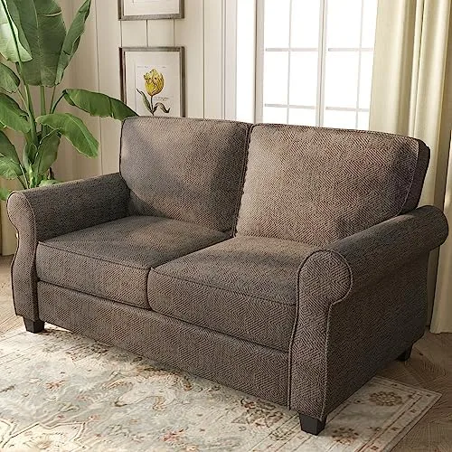 ZeeFu Loveseat Sofa Couch 56" Mid Century Brown Striped Decorative Velvet 2 Seat Small Sofa Couch Furniture, Easy to Install Soft Sofa Couch for Small Spaces Living Room Bedroom Apartment Office - Image 2