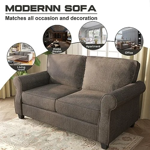ZeeFu Loveseat Sofa Couch 56" Mid Century Brown Striped Decorative Velvet 2 Seat Small Sofa Couch Furniture, Easy to Install Soft Sofa Couch for Small Spaces Living Room Bedroom Apartment Office - Image 8