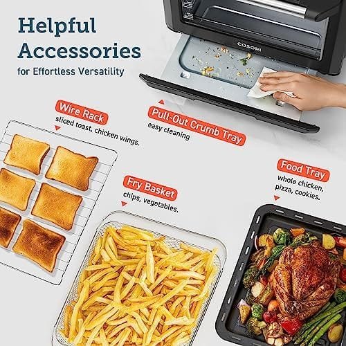 COSORI Air Fryer Toaster Oven, 12-in-1, 26QT Convection Oven Countertop, with Toast, Bake, and Broil, Smart, 6 Slice Toast, 12'' Pizza, 75 Recipes&Accessories, Black - Image 8