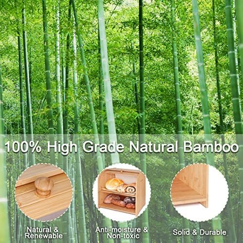 Purbambo Bamboo Bread Box for Kitchen Countertop, Double Layer Roll-top Bread Storage Boxes Food Keeper With Adjustable Middle Shelf - Image 8