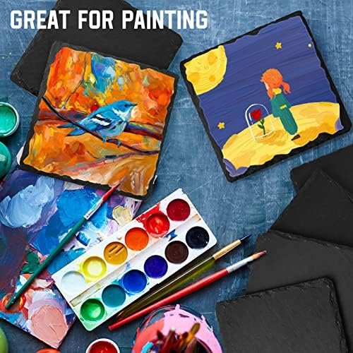 Slate Drink Coasters with Metal Holder, GOH DODD 4 Inch 8 Pieces Black Stone Coasters Bulk Cup Coaster Set for Bar Kitchen Home Apartment, Square - Image 7