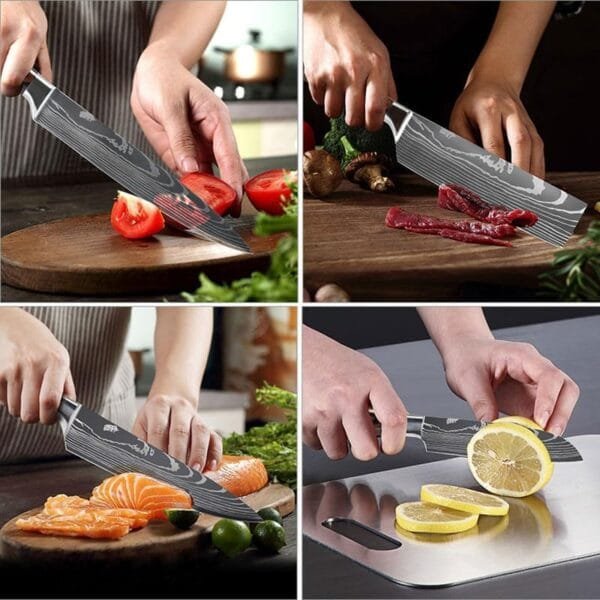 KEPEAK Kitchen Knife Set 5 piece, Chef Knife Santoku Cleaver Paring Knives High Carbon Steel, Pakkawood Handle for Vegetable Meat Fruit - Image 4