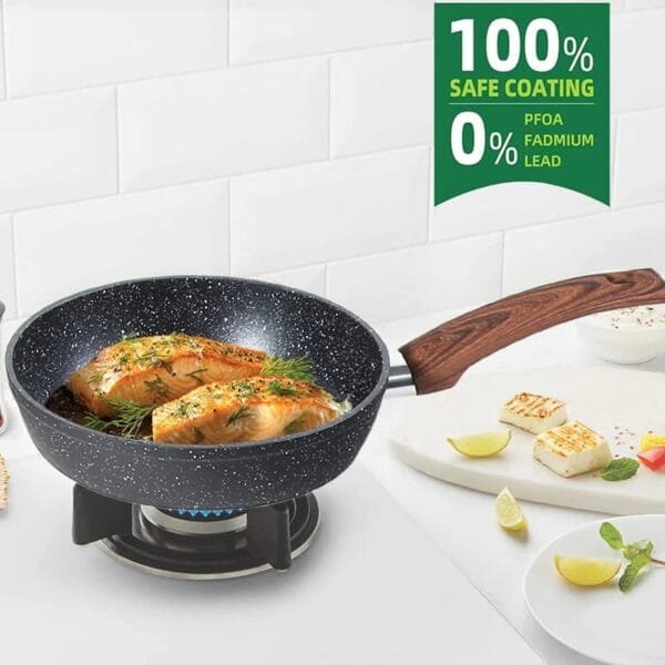 Kitchen Academy Induction Cookware Sets - 12 Piece Cooking Pan Set, Granite Black Nonstick Pots and Pans Set - Image 6