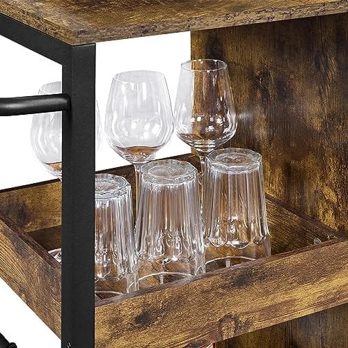 Yaheetech Kitchen Island Cart on Wheels, Rolling Serving Utility Trolley Cart with Storage Cabinet and Adjustable Shelves, Cupboard with Barn Door & S-Hooks for Dining Room/Living Room, Rustic Brown - Image 8