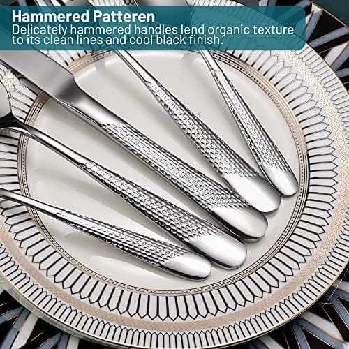 Meythway 30-Piece Modern Hammered Silverware Set For 8, Stainless Steel Flatware Utensil Set with Ultra Sharp 2-IN-1 Serrated Knife, Cutlery Set Servie for 6, Mirror Polished, and Dishwasher Safe - Image 4