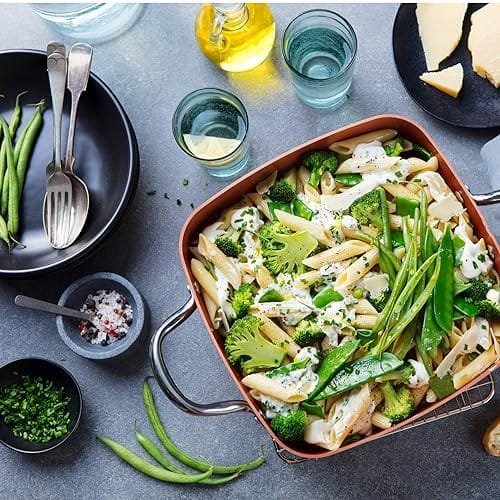 Moss & Stone Copper 7 pcs Set Chef Cookware Non Stick Pan, Deep Square Pan, Round Pot, Fry Basket, Steamer Tray, Dishwasher & Oven Safe, 5 Quart Copper Pot Set, Copper Induction Cookware Set - Image 6