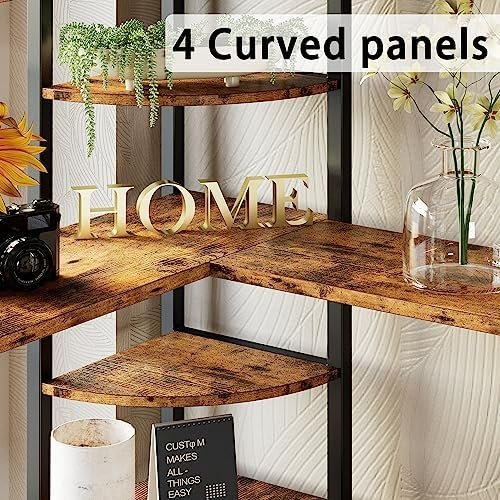 IRONCK Industrial Bookcases and Bookshelves, 5-Tiers Corner Bookcase with Curved Panels, L Shaped Shelf with Metal Frame for Open Storage for Living Room Home Office - Image 6