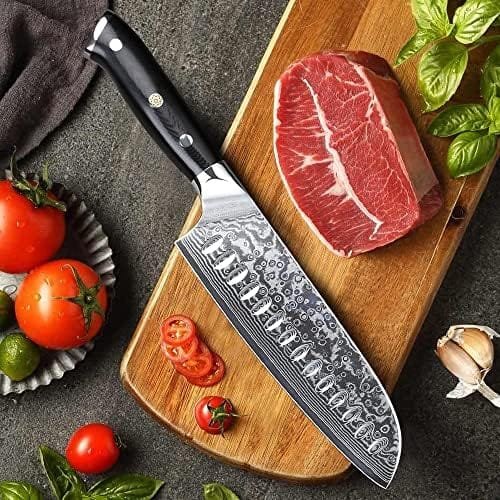 TURWHO Professional Santoku Knife 7 inch - Classic Damascus pattern Japanese VG-10 Steel Chef Knife - Image 5