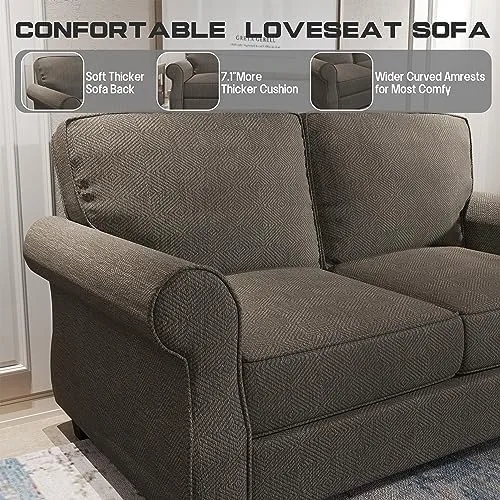 ZeeFu Loveseat Sofa Couch 56" Mid Century Brown Striped Decorative Velvet 2 Seat Small Sofa Couch Furniture, Easy to Install Soft Sofa Couch for Small Spaces Living Room Bedroom Apartment Office - Image 7